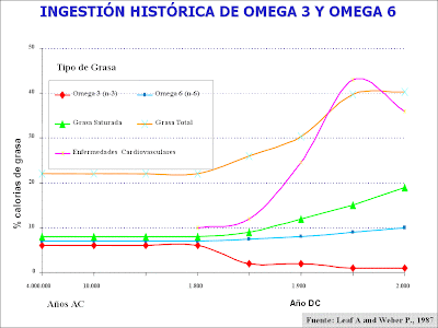Ingestión histórica de omega 3 y omega 6