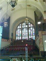 Stained glass window in the Great Hall at the University of Birmingham