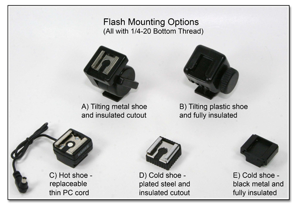 PJ1066: Various ways to mount a flash using a hot shoe - Items A-E