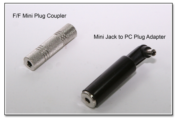 F/F Mini Plug Coupler, and Mini Inline Jack to PC Plug Adapter