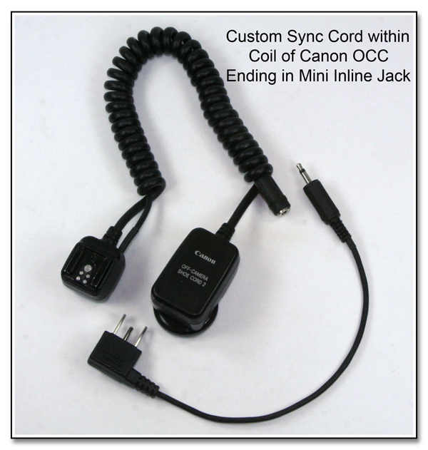 OC1048 (CP1083): Custom Sync Cord within Coil of Canon OCC ending in Mini Inline Jack