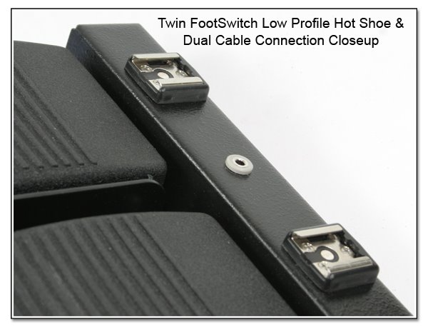 LT1024a: Twin FootSwitch Low Profile Hot Shoe & Dual Cable Connection Closeup