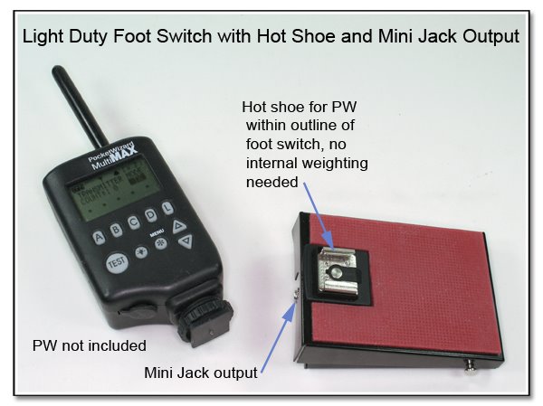 LT1020: Light Duty Foot Switch with Mini Jack Output and Hot Shoe (within edges of Foot Switch)