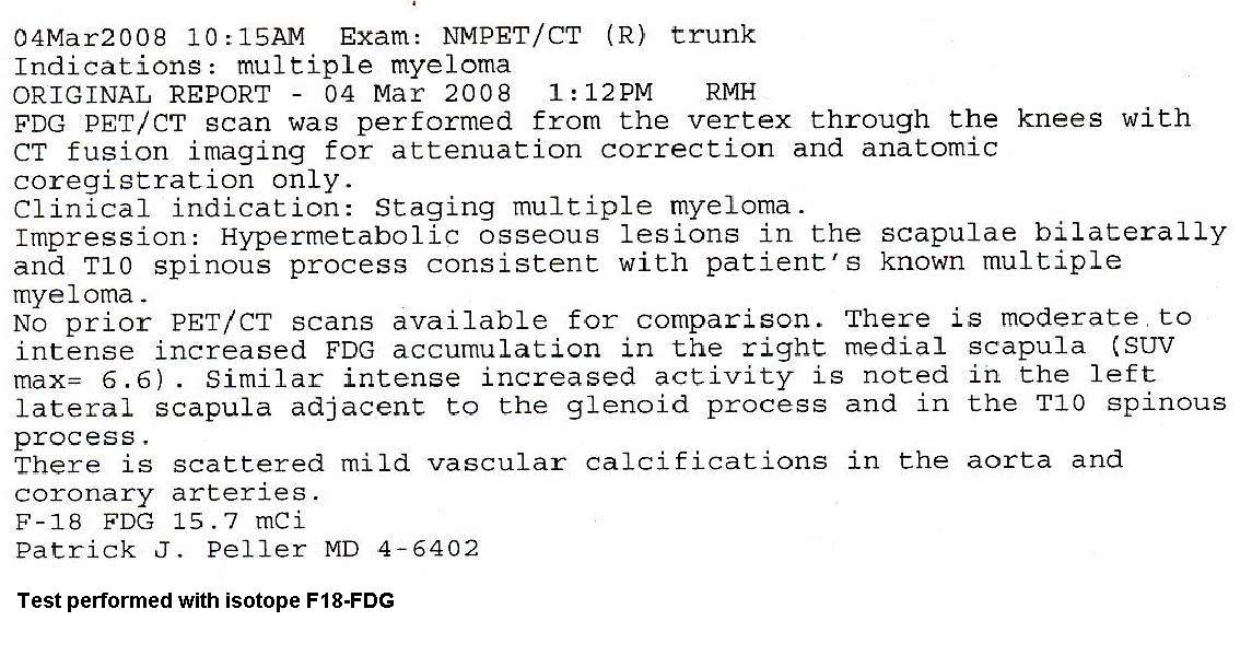 PET Scan Report.  Click to enlarge, 'back' to return