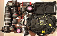 a group of camera equipment
