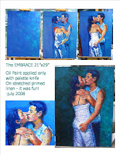 Progression of Palette Knife Oil Painting titled "The Embrace"  21"x29"