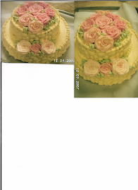 white cake with buttercream frosting and buttercream roses