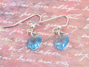 faceted blue crystal heart earrings