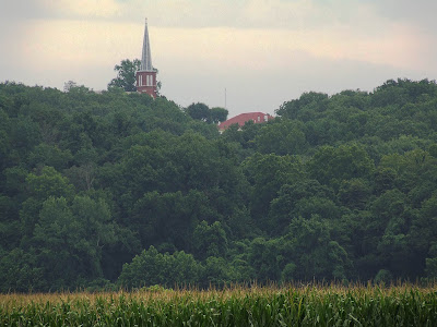 Saint Vincent de Paul Roman Catholic Church, in Dutzow, Missouri, USA - view from a distance