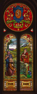 Saint Charles Borromeo Roman Catholic Church, in Saint Charles, Missouri, USA - stained glass window of Melchisedech