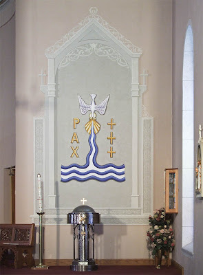 Saint Joseph Roman Catholic Church in Neier, Missouri, USA - baptismal font