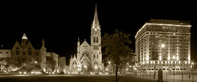 Saint Francis Xavier Church of Saint Louis University, in Saint Louis, Missouri, USA - sepia tone panorama