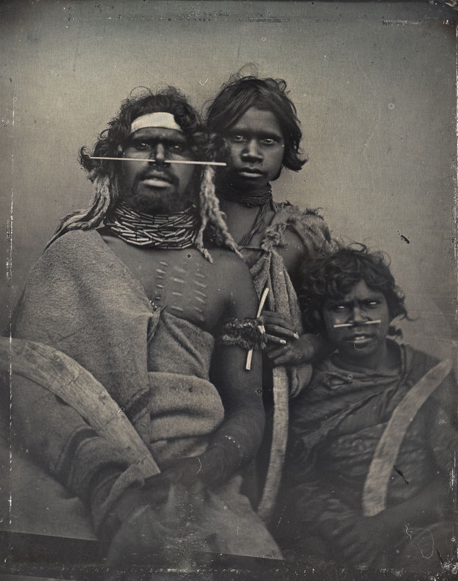 An 1847 daguerreotype of a south-east Australian Aboriginal and two younger companions. (NGA: Douglas T. Kilburn)