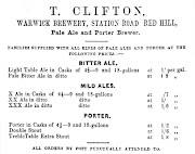 Advertisment of Thomas Clifton, Warwick Brewery c1858