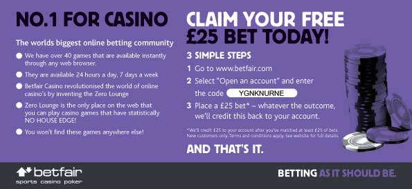 FREE £25 bet at betfair