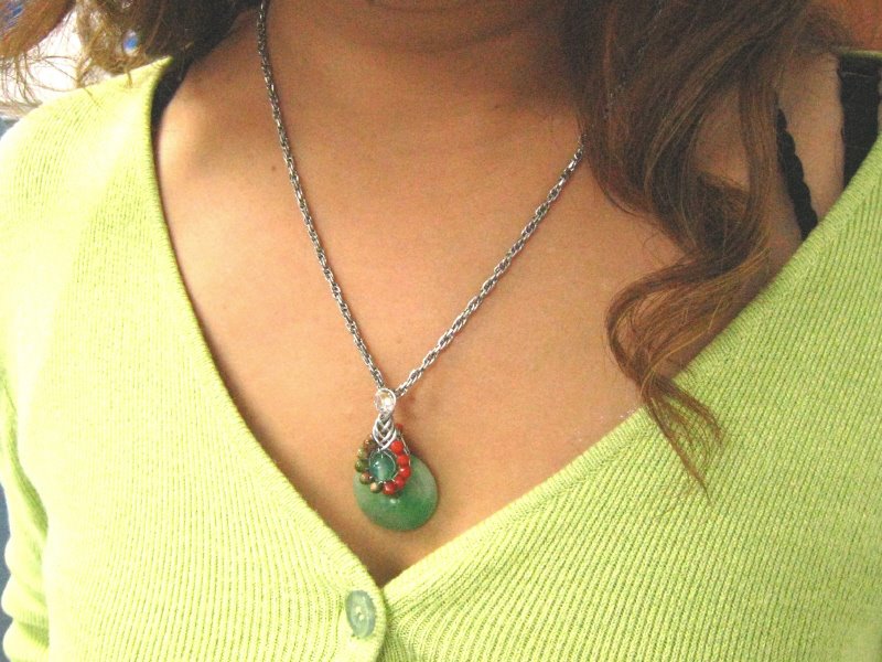 Wire wrapped Donut Jade Pendant