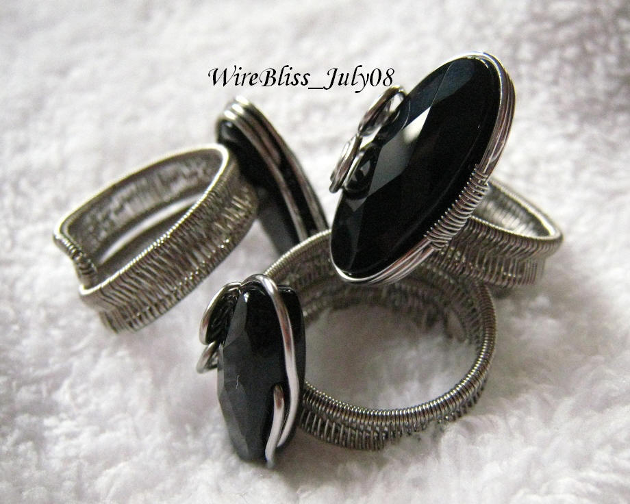wire wrapped adjustable black onyx rings