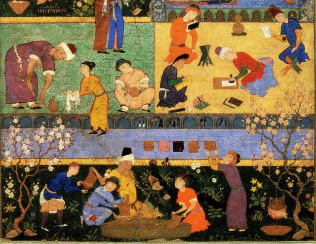 Miniature persane, détail de Majnun à l'école, 1524-1539