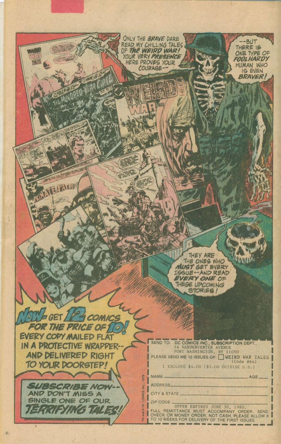 Weird War Tales subscription ad from GHOSTS #89