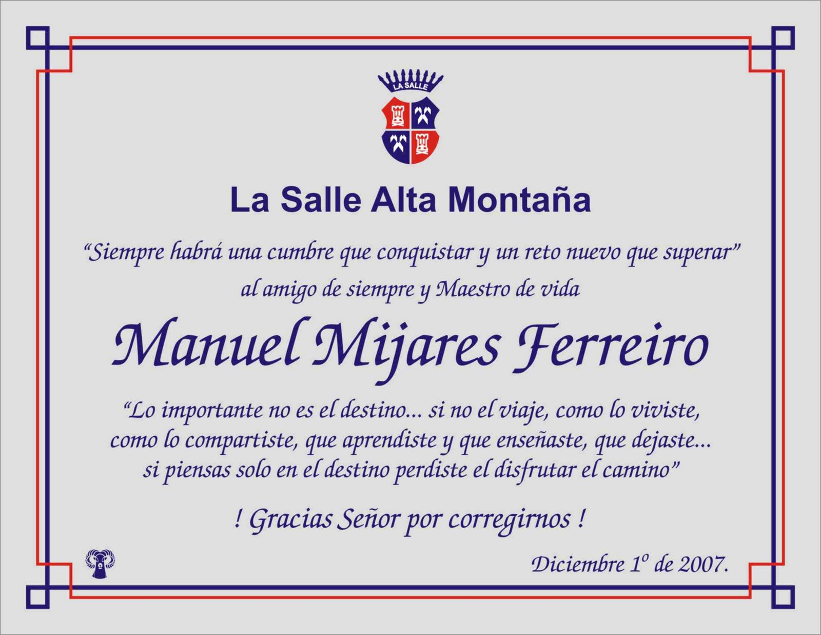 Placa en honor a Manuel