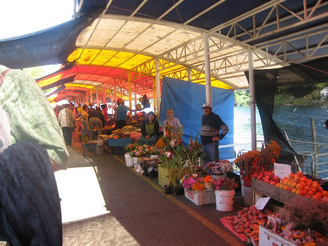 Feriantes vendiendo frutas  y flores