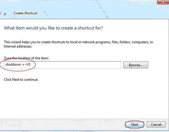 Create Windows Restart shortcut