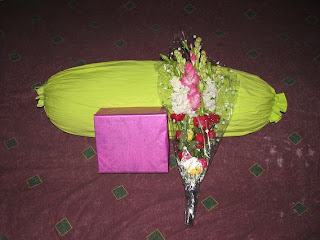 The bunch of flower and the gift box
