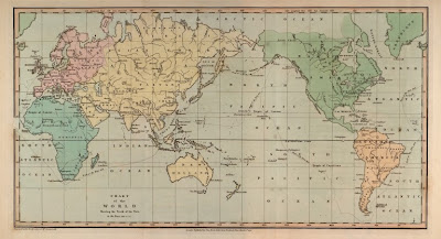 Gravure ancienne couleur de la carte du monde
