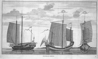 Vaisseaux chinois de la mer du Sud ou mer Pacifique Gravure ancienne
