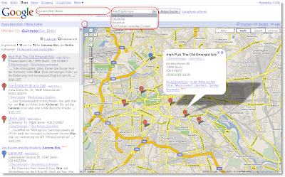 Ein Screenshot zeigt Google Maps auf dem Desktop mit einer Deutschlandkarte, die Suche ist mit einem roten Kreis umrandet
