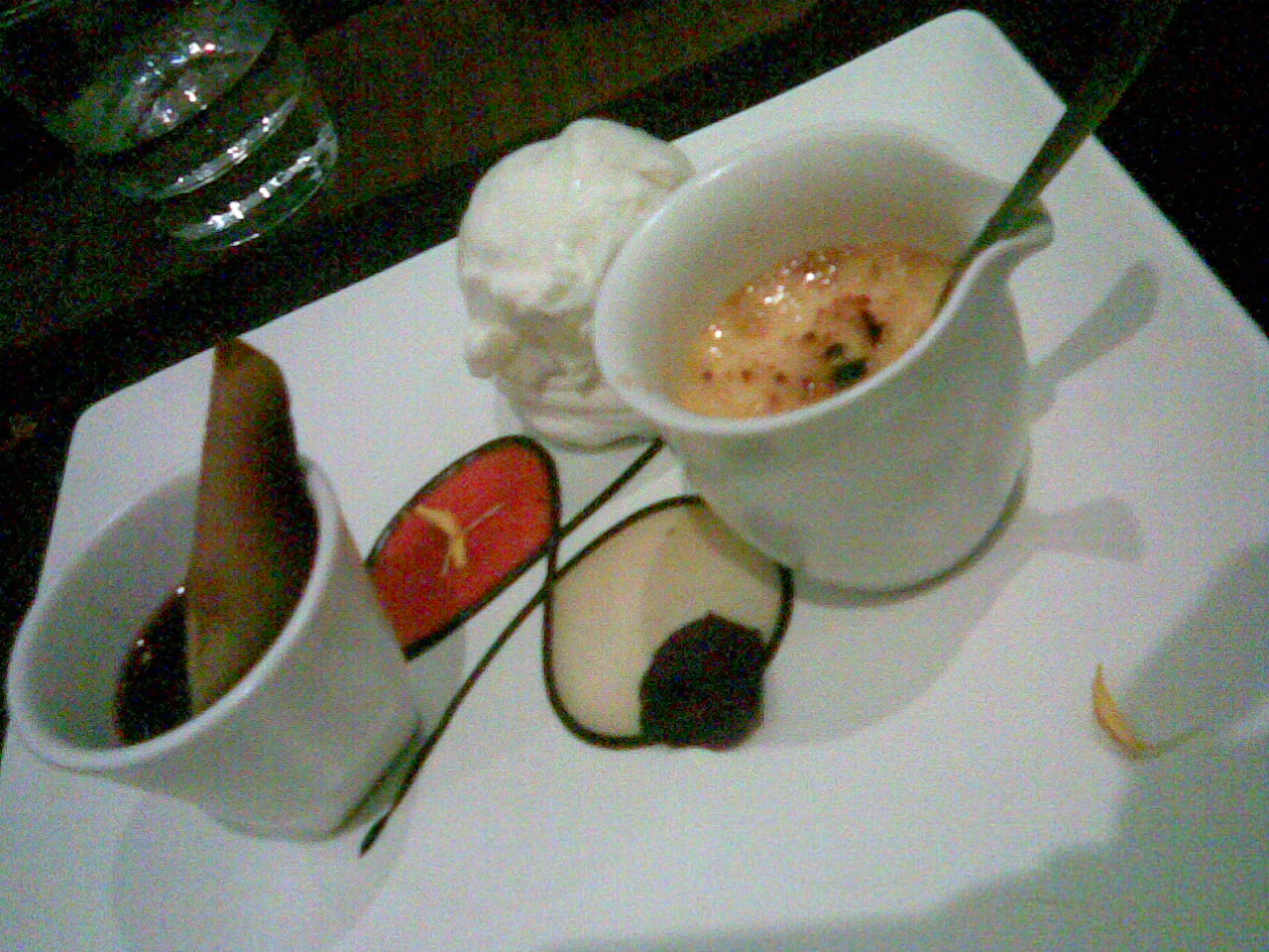 [Pear+with+wine,+bird+nest,+creme+brulee+with+ginger+choc.jpg]