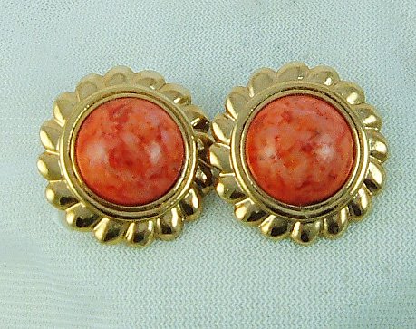 Pierced Faux Coral ear discs with gold accents