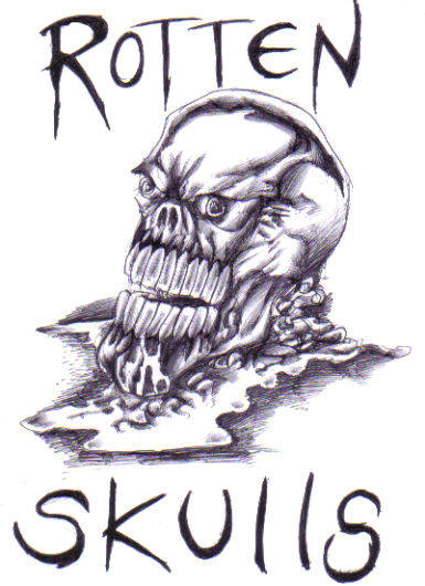Rotten skull biro ink drawing