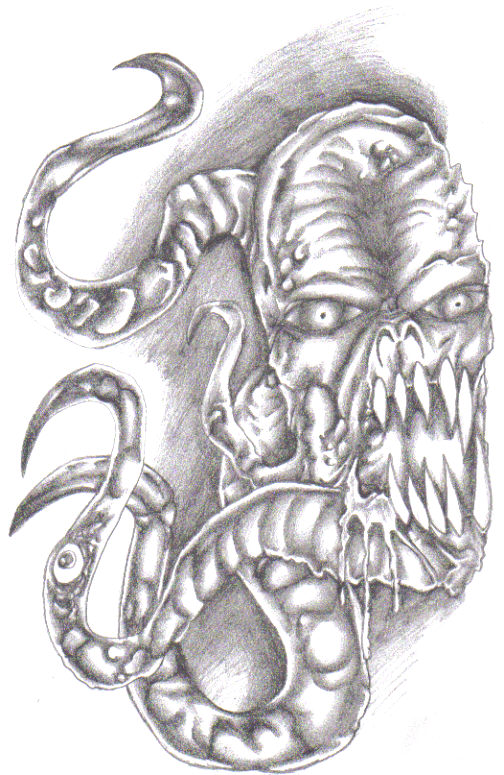 Demonic tentacle shaded pencil art