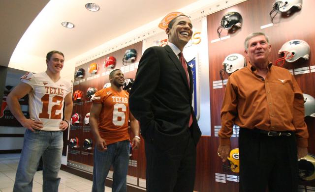 Texas Longhorns Colt McCoy and Quan Cosby Tour The School's Facilities with Senator Barack Obama and Head Coach Mack Brown