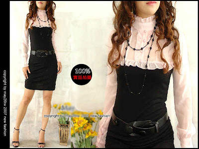 فساااتين قصيره Korean+style+long+sleeve+dress(LY-937)SML+Pink+%2430