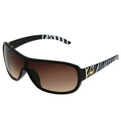picture of dragon brand sunglaases, black frames with zebra stripes on the arms