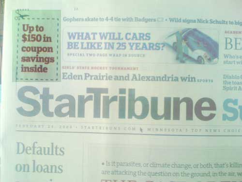 Star Tribune skyboxes with Up to $150 in coupons inside notice