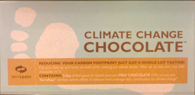 Wrapper of a chocolate bar labeled Climate Change Chocolate