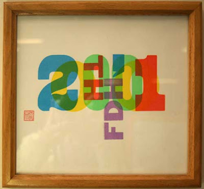 Multi-colors of ink, numbers 2001 and letters FDH