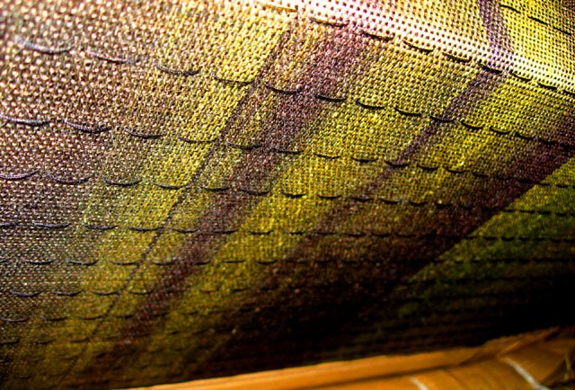 Painted warp being woven