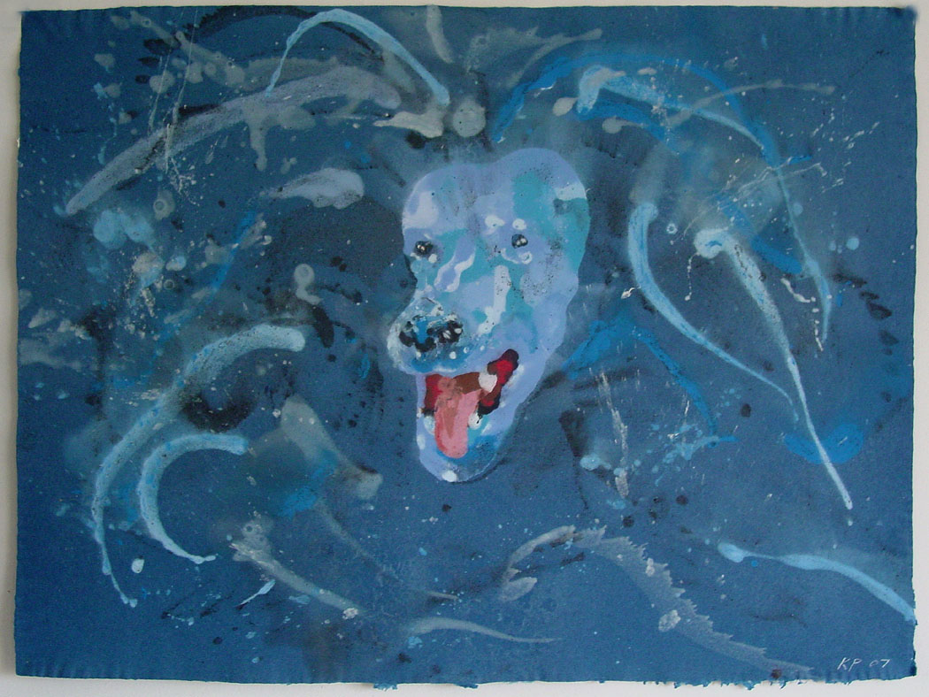 Big Blue Poodle 2007 30x40 Paper Pulp Painting