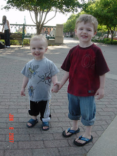 Noah (left) and Micah (right) Near the water fountains on Kellog St.