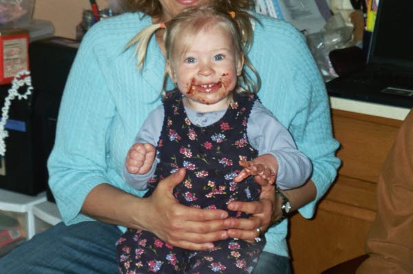 Kath with chocolate cake. Yum!