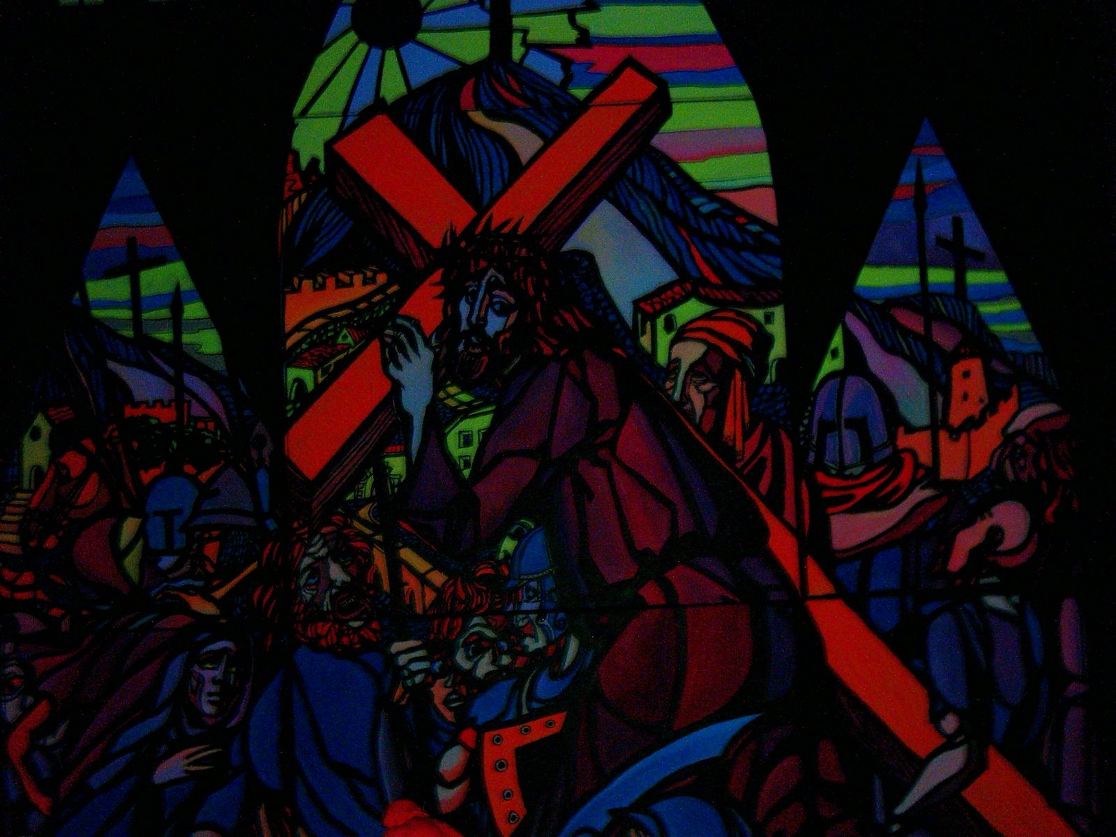 Russisch Orthodoxes Altarbild - Glasmalerei in Schwarzlicht gehalten aus St.Petersburg