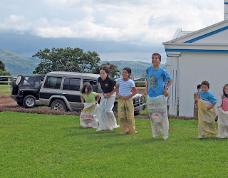 Erica Ridley in Costa Rica: sack races