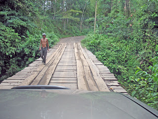 Erica Ridley in Costa Rica: sharing a rickety bridge