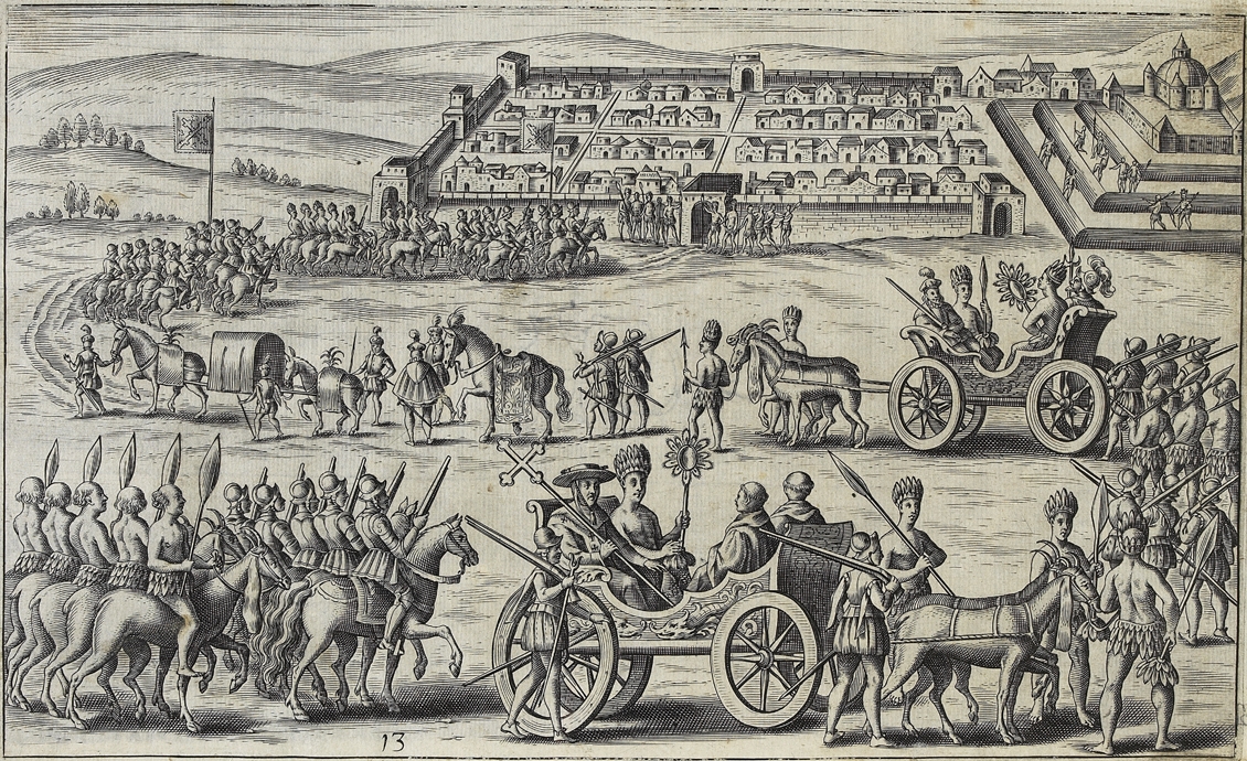 Spaniards and Peruvians in 15th century parade