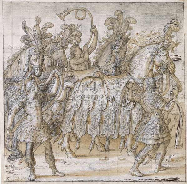 Henri Lerambert sketch of King's funeral procession - details of horse covering