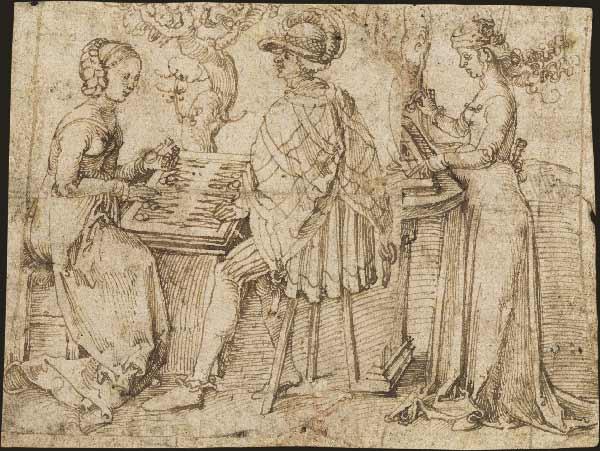 Sketch by Albrecht Dürer of checker players